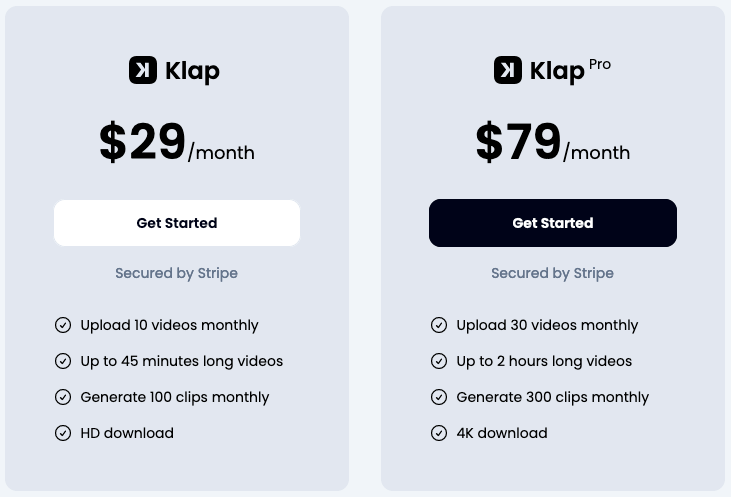 klap-prix Tarificación de AI Klap